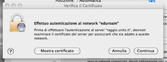 schermata "System Preferences/Network/Certificate"