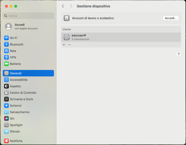 Schermata Gestione dispositivo